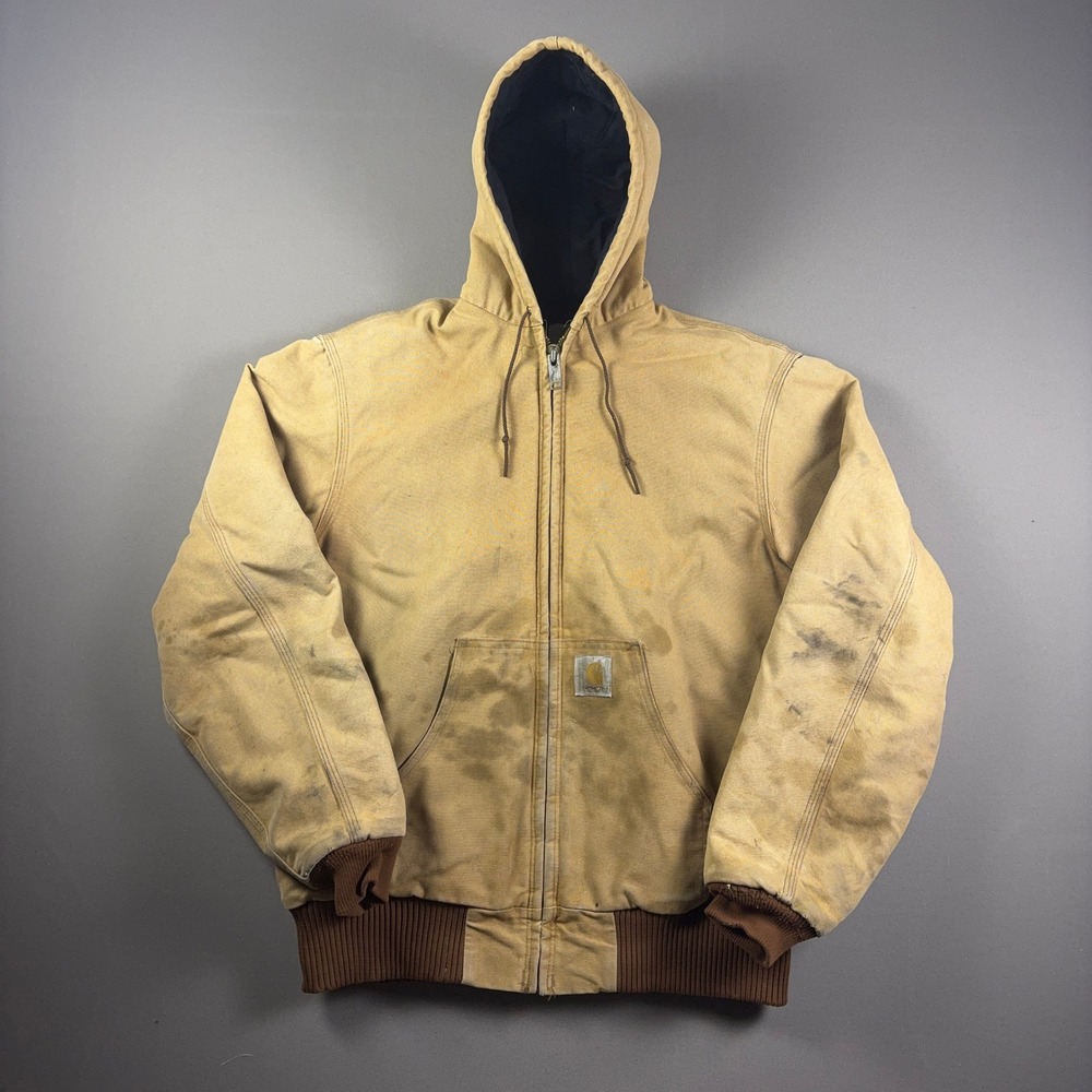 Vintage Carhartt JQ1016 Active Jacket Brown Duck Canvas Hooded Work Coat Large T
